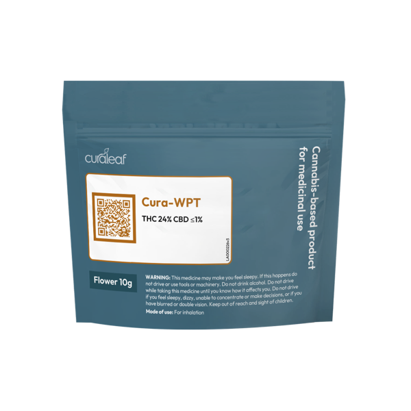 Packaging of Curaleaf WPT Flower THC 24% CBD <1% 10g