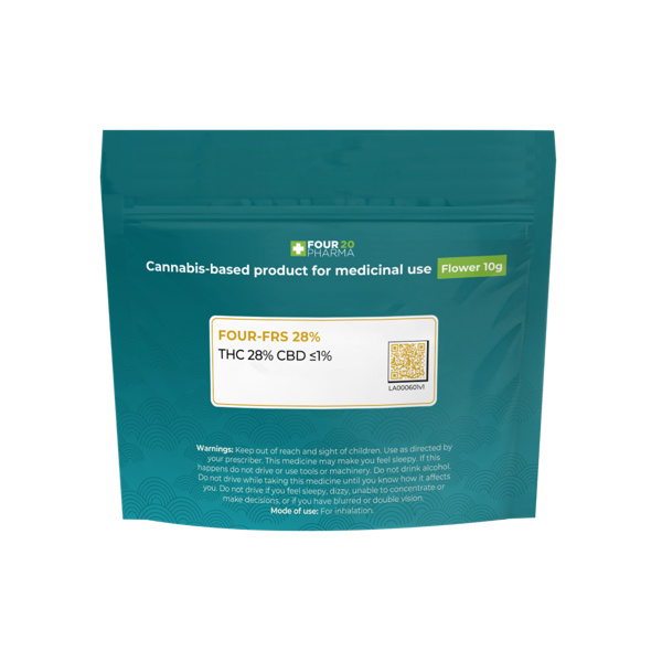 Packaging of Four20 Frozen Lemons Flower THC 28% CBD <1%